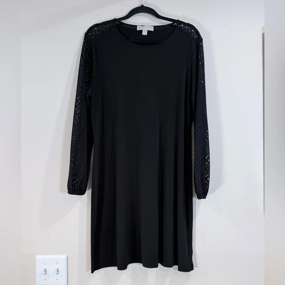 🔥Michael Kors Women’s Black Long-Sleeve Lace-Sleeve Dress Size XL EC🔥